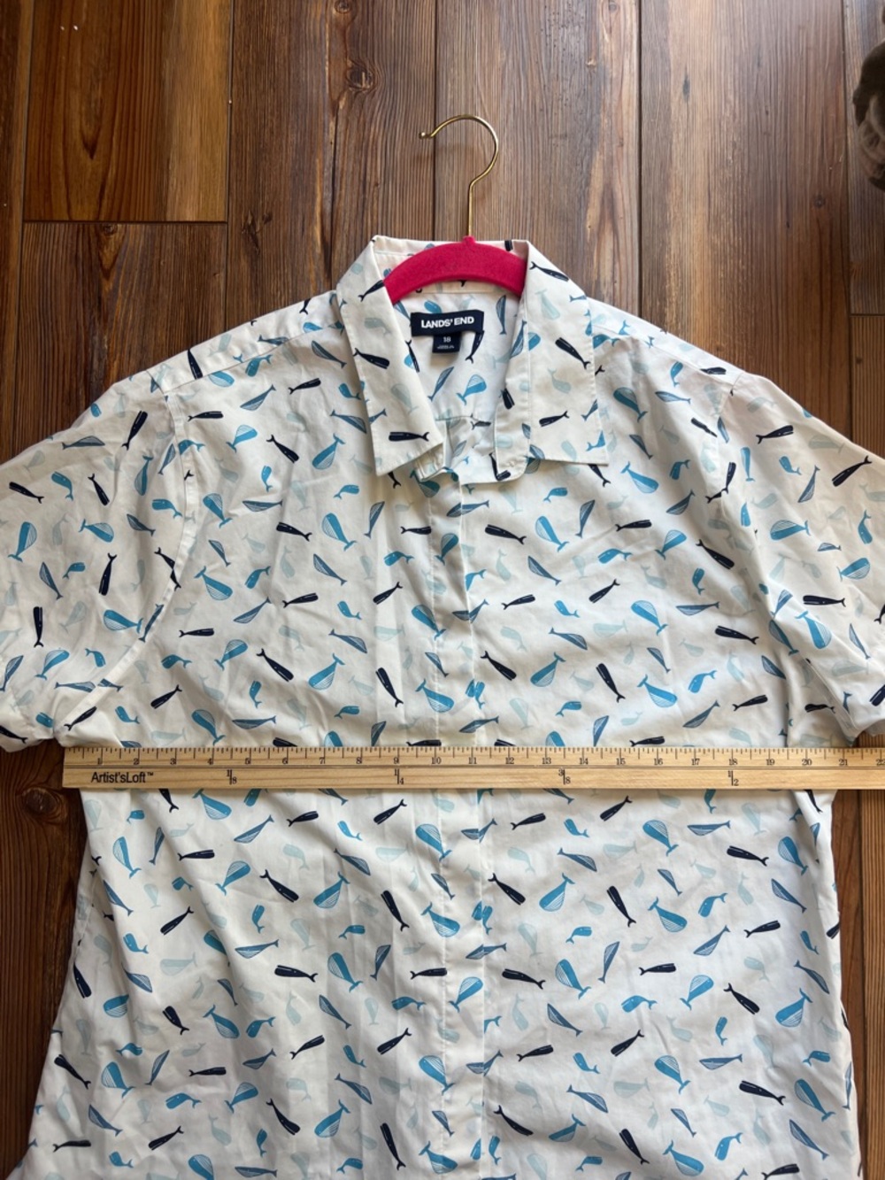 Lands' End White Short-Sleeve Button-Up Shirt with Blue Whale Print - Picture 10 of 11